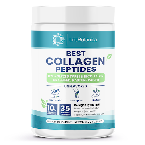 Best collagen peptides by LifeBotanica Hydrolyzed type I & III, pasture raised, grass fed