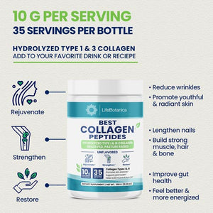Best collagen peptides by LifeBotanica Hydrolyzed type I & III, pasture raised, grass fed